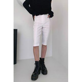 Pintuck Slit-hem Knee-length Shorts