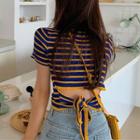 Striped Lace-up Back T-shirt