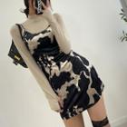 Sleeveless Cow-print Velvet Minidress Beige & Black - One Size
