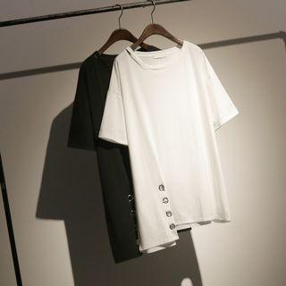 Plain Eyelet Detail Short Sleeve T-shirt