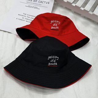 Embroidered Lettering Bucket Hat Black - One Size