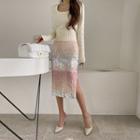 Pastel Sequined Long H-line Skirt Pink - One Size