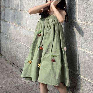 Cherry Strapless A-line Dress Green - One Size