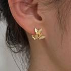 Non-matching Alloy Butterfly Earring Gold - One Size