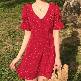 Frilled Hem Floral Print A-line Dress