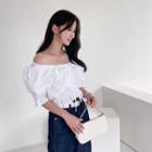 Puff-sleeve Drawstring-front Cropped Blouse
