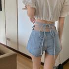 Tie-waist Washed Denim Shorts