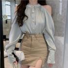 Cold-shoulder Blouse / Slit Mini Pencil Skirt