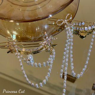 Bow / Star Rhinestone Faux Pearl Hair Clip