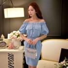 Short-sleeve Off-shoulder Buttoned Dress