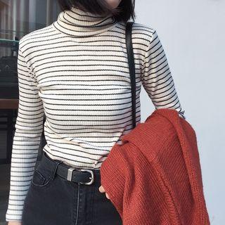 Cowl-neck Striped Sheath Slim T-shirt