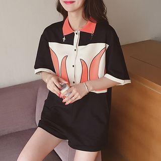 Collared Elbow-sleeve Playsuit