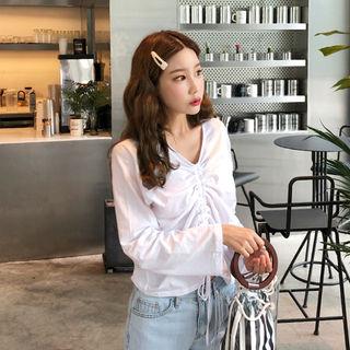 Long-sleeve Drawstring-front Top