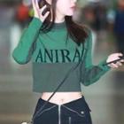 Long-sleeve Lettering Knit Cropped Top