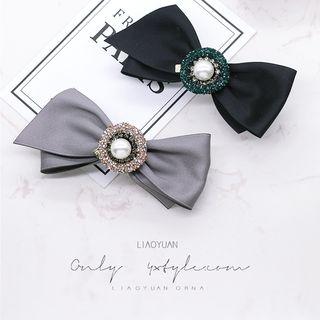 Faux Leather Rhinestone Bow Hair Clip