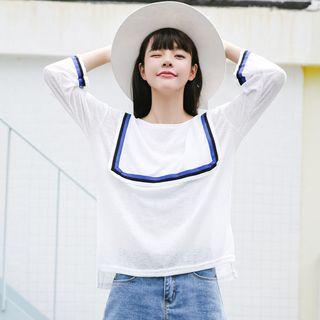 Contrast Trim Long-sleeve Sailor Collar T-shirt