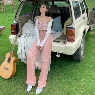 Cardigan / Floral Tube Top / Pants