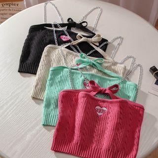 Chain Strap Cropped Knit Halter Top