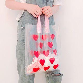 Heart Print Plastic Shopper Bag Transparent - Heart - One Size