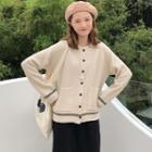 Striped Pocketed Cardigan Almond - One Size