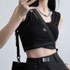 Mock Two-piece Contrast Stitched Crop Tank Top