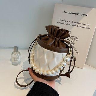 Faux Pearl Two-tone Bucket Bag