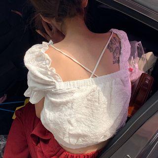Square-neck Lace Blouse White - One Size