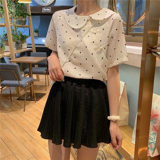 Dotted Frog-button Short-sleeve Top White - One Size