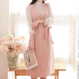 Sleeveless Seam-trim Midi Dress With Sash