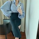 Striped Loose-fit Blouse / Irregular Slim-fit Skirt