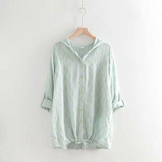 Printed Hooded 3/4-sleeve Light Button Jacket