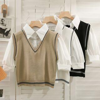 Slim-fit Mock Two-piece Crop Shirt