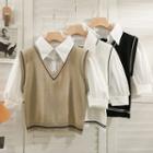 Slim-fit Mock Two-piece Crop Shirt