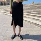Knit Slit-hem Midi A-line Skirt
