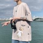 Short-sleeve Bear Print Button-side T-shirt