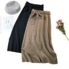 Knit Tie-waist Side-slit Skirt