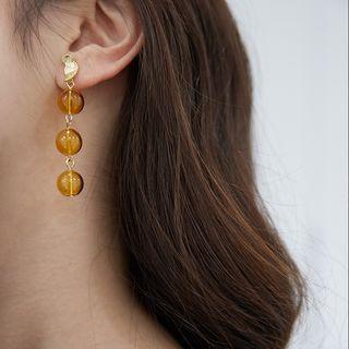 Glass Bead Dangle Earring 1 Pair - Earrings - Brown & Gold - One Size