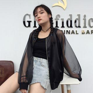 Dolman-sleeve Tulle Zip Jacket