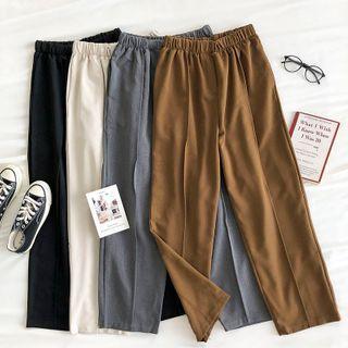 Plain High-waist Acrylic Cropped Pants