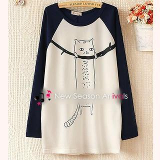 Long-sleeve Cat Print T-shirt