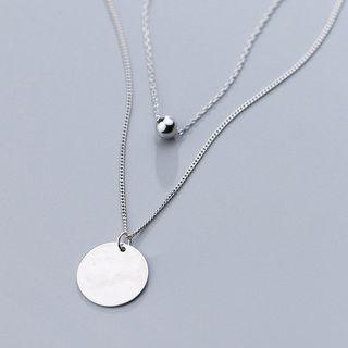 925 Sterling Silver Bead & Disc Pendant Layered Necklace As Shown In Figure - One Size