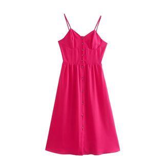 Spaghetti-strap Button-up Midi A-line Dress
