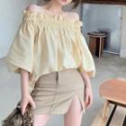 Off-shoulder Ruffled Plain Blouse Shirt - Light Yellow - One Size