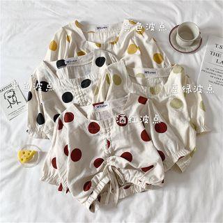 Short-sleeve Drawstring Dotted Top