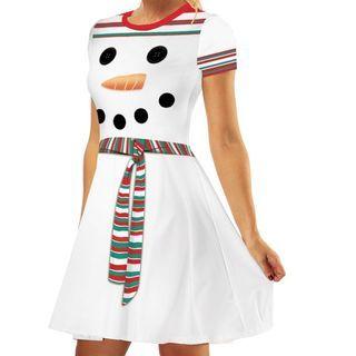 Short-sleeve Christmas Mini A-line Dress