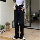 High Waist Stitched Slit-side Straight Leg Jeans