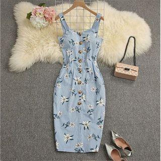 Floral Print Sleeveless Midi Sheath Dress