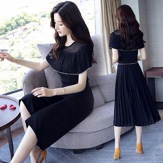 Set: Cape Top + Pleated Wide-leg Pants