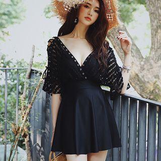 V-neck Lace-up Swim Dress