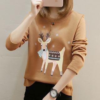 Deer Print Long-sleeve Top